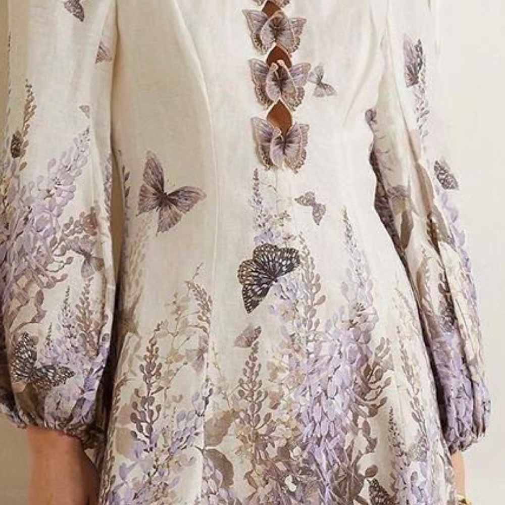 Zimmermann Cream and Purple Butterfly Dress
